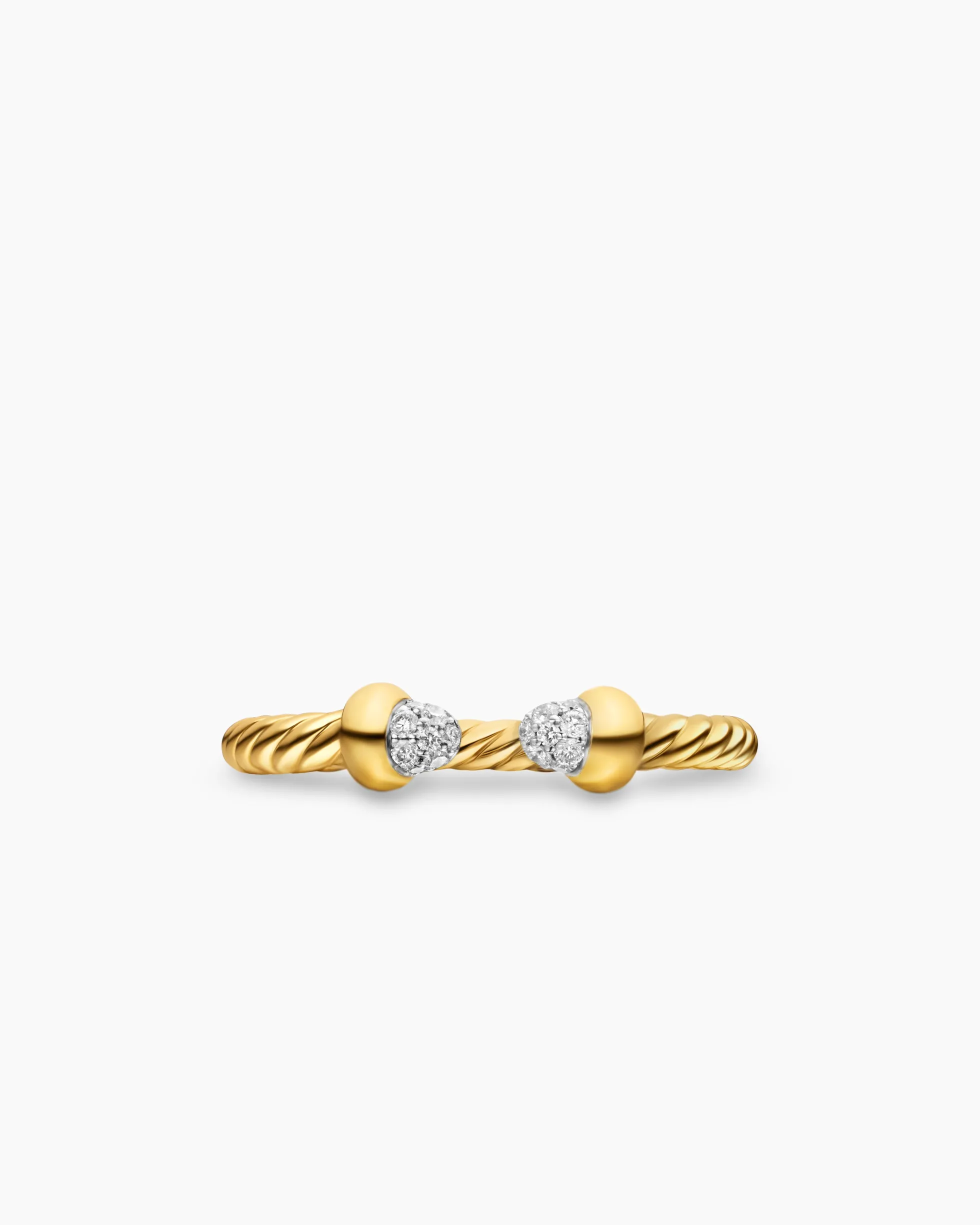Micro Cablespira® Flex Open Ring 18K Yellow Gold with Pavé Diamond Domes, 2.5mm