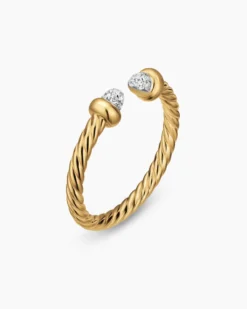 Micro Cablespira® Flex Open Ring 18K Yellow Gold with Pavé Diamond Domes, 2.5mm