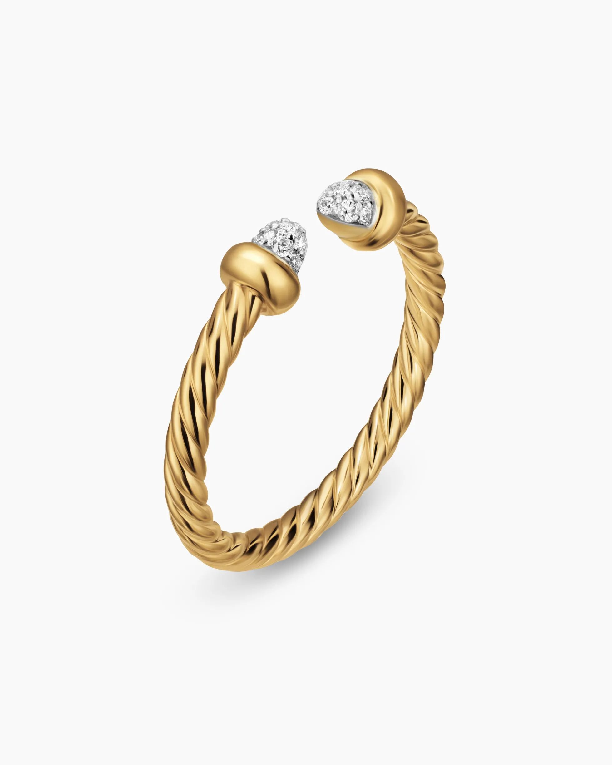 Micro Cablespira® Flex Open Ring 18K Yellow Gold with Pavé Diamond Domes, 2.5mm