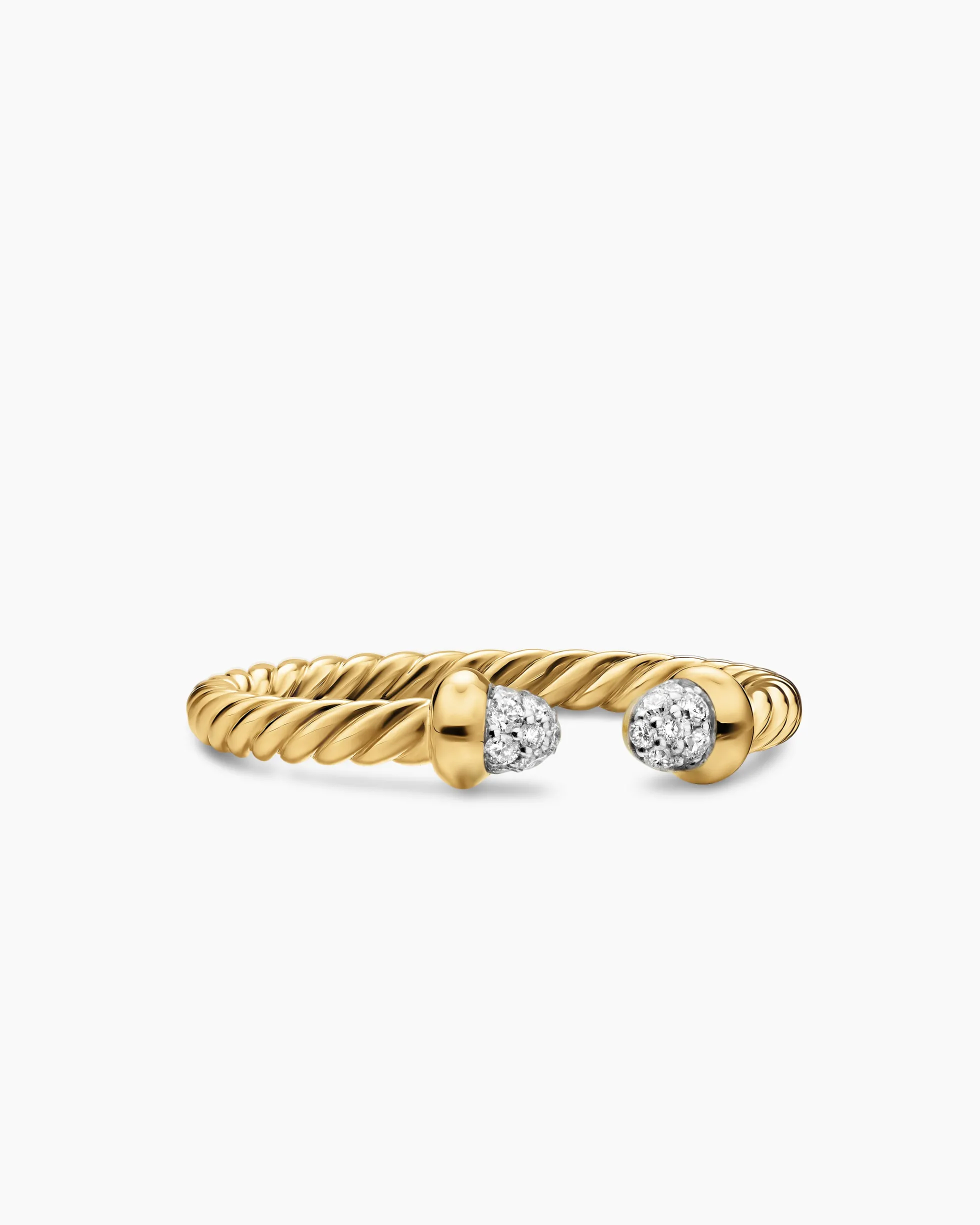 Micro Cablespira® Flex Open Ring 18K Yellow Gold with Pavé Diamond Domes, 2.5mm