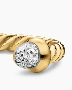 Micro Cablespira® Flex Open Ring 18K Yellow Gold with Pavé Diamond Domes, 2.5mm