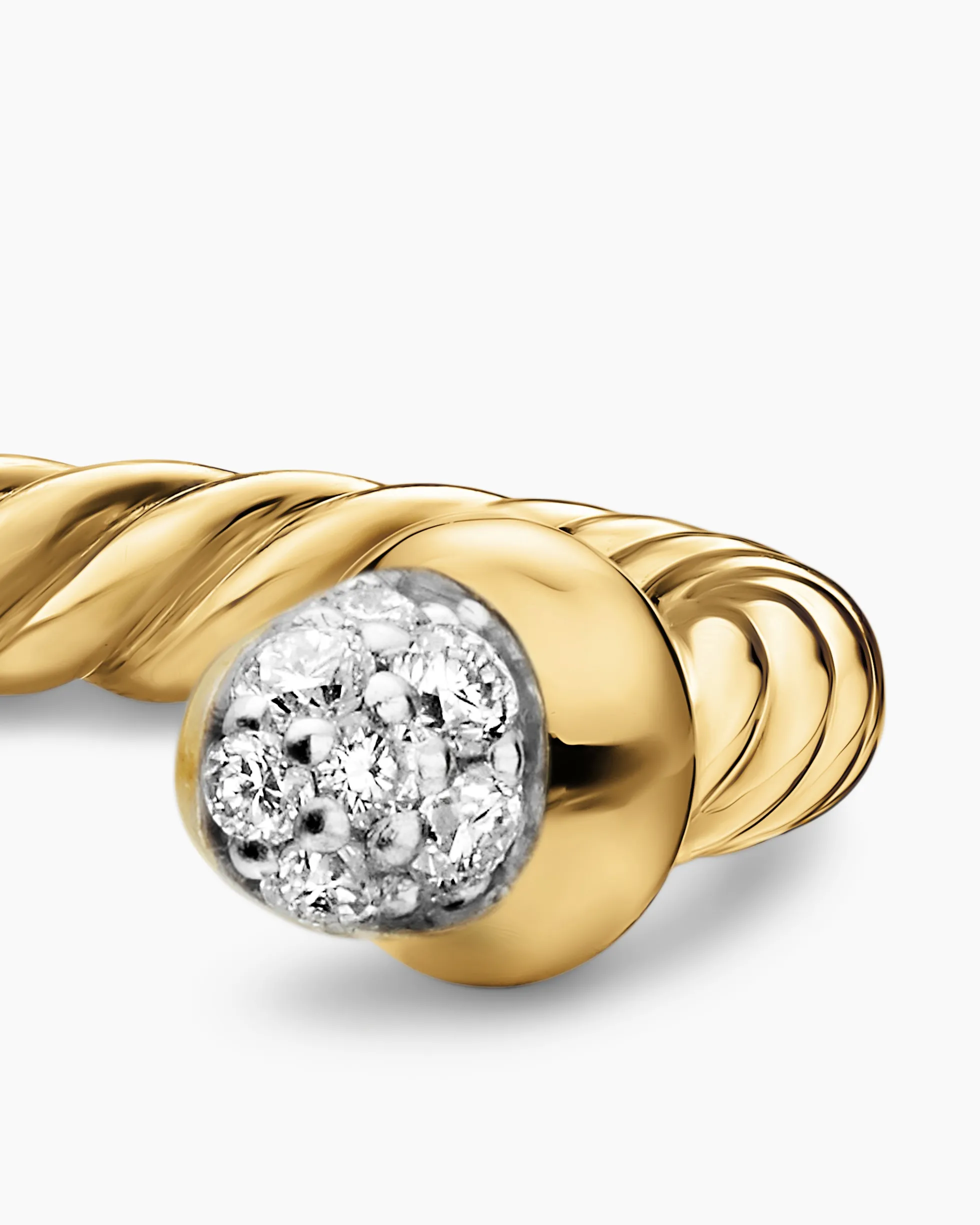Micro Cablespira® Flex Open Ring 18K Yellow Gold with Pavé Diamond Domes, 2.5mm