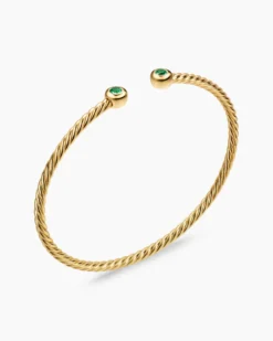 Micro Cablespira® Flex Round Bracelet 18K Yellow Gold with Emeralds, 2.6mm