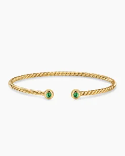 Micro Cablespira® Flex Round Bracelet 18K Yellow Gold with Emeralds, 2.6mm