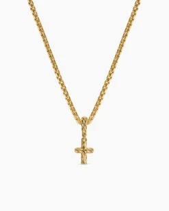 Micro Pavé Cross Amulet 18K Yellow Gold with Diamonds, 8mm