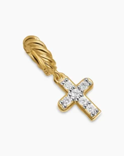 Micro Pavé Cross Amulet 18K Yellow Gold with Diamonds, 8mm