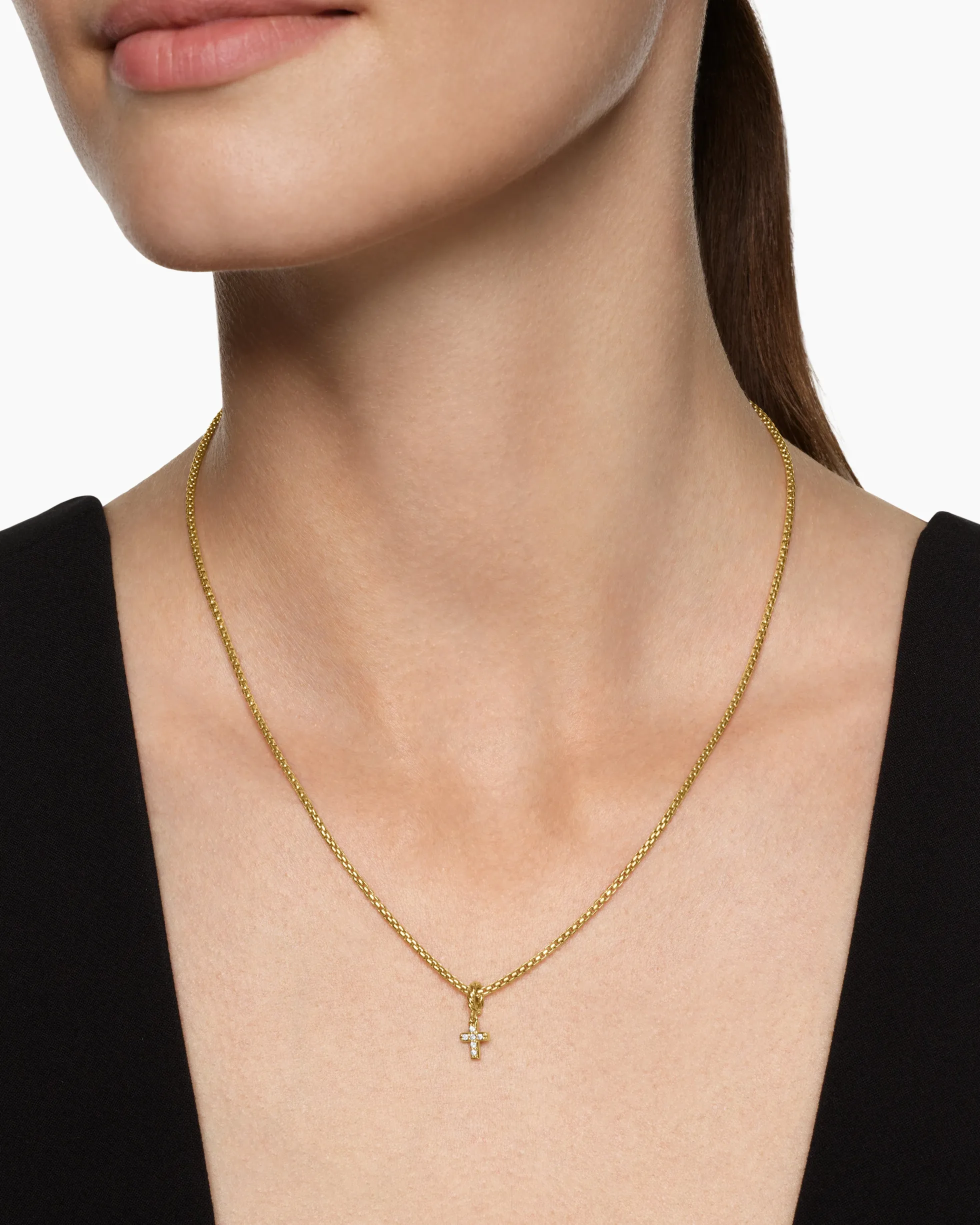 Micro Pavé Cross Amulet 18K Yellow Gold with Diamonds, 8mm