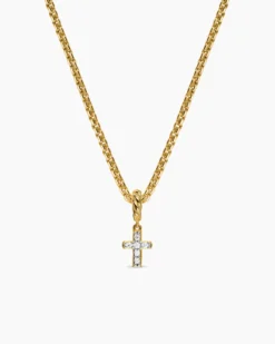 Micro Pavé Cross Amulet 18K Yellow Gold with Diamonds, 8mm