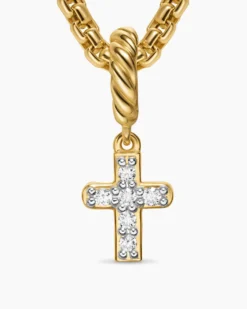 Micro Pavé Cross Amulet 18K Yellow Gold with Diamonds, 8mm