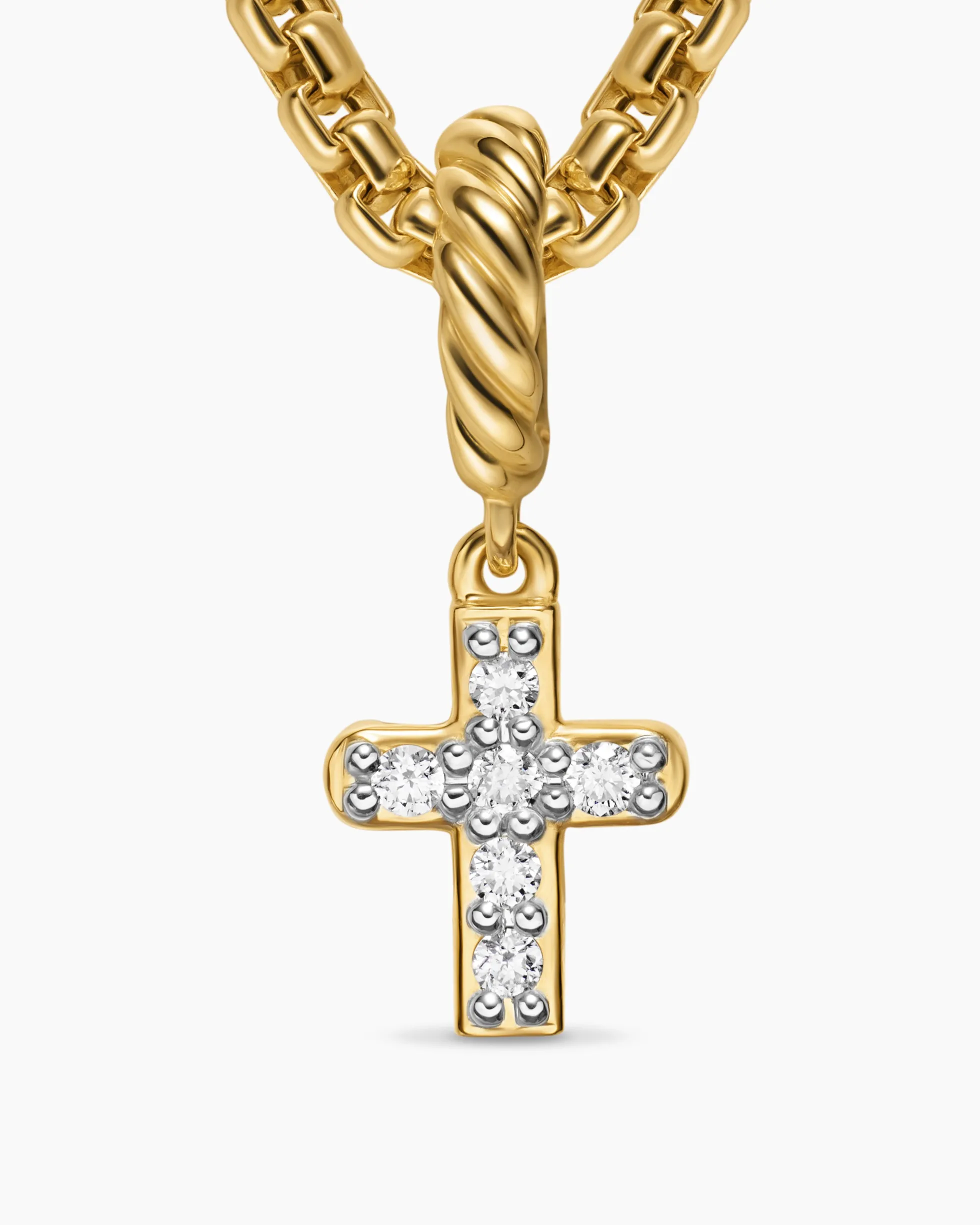 Micro Pavé Cross Amulet 18K Yellow Gold with Diamonds, 8mm