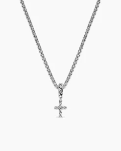 Micro Pavé Cross Amulet Sterling Silver with Diamonds, 8mm