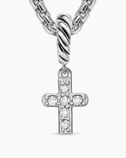 Micro Pavé Cross Amulet Sterling Silver with Diamonds, 8mm