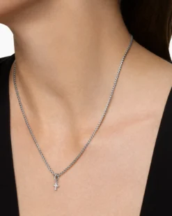 Micro Pavé Cross Amulet Sterling Silver with Diamonds, 8mm