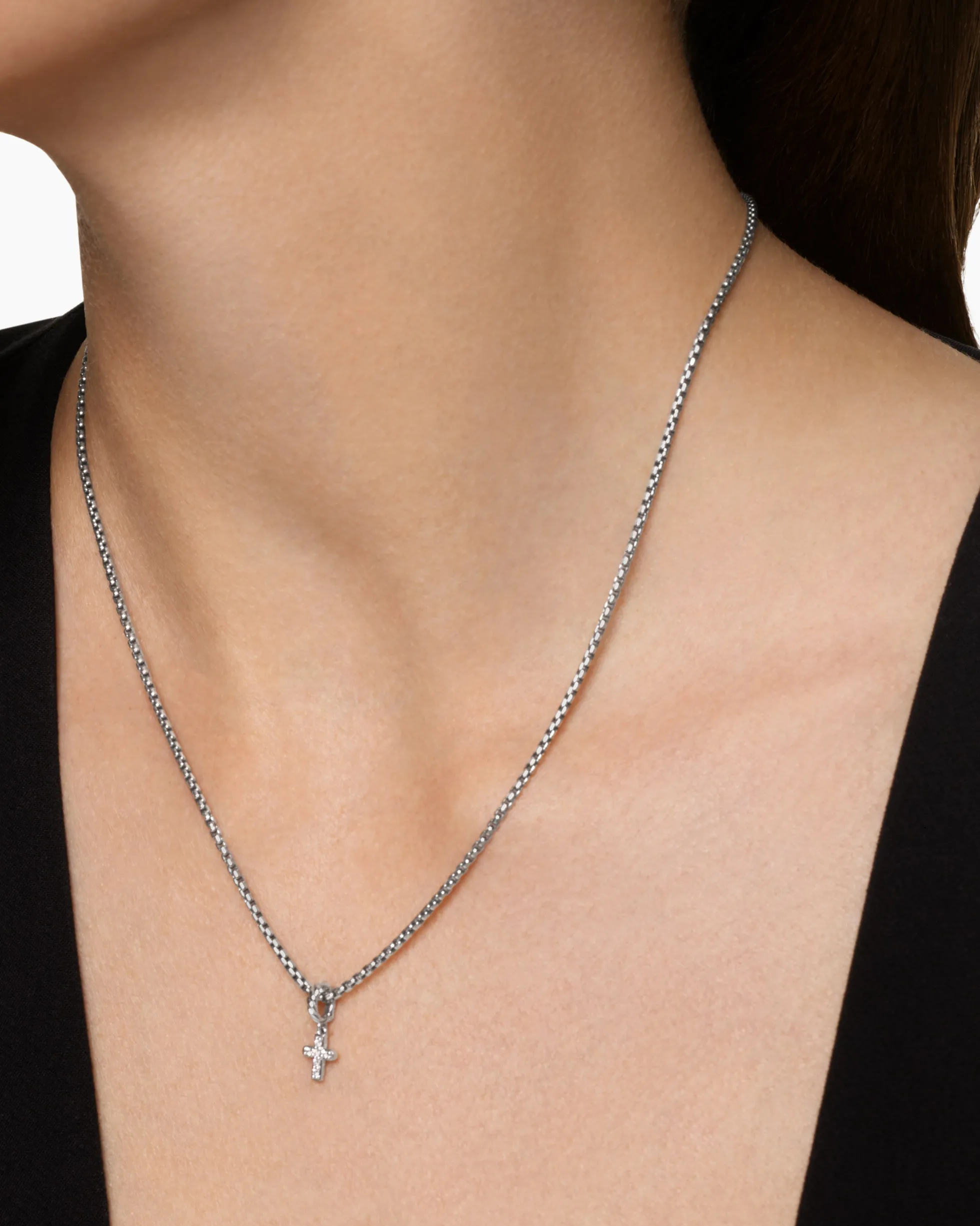 Micro Pavé Cross Amulet Sterling Silver with Diamonds, 8mm