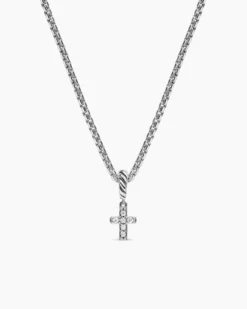 Micro Pavé Cross Amulet Sterling Silver with Diamonds, 8mm