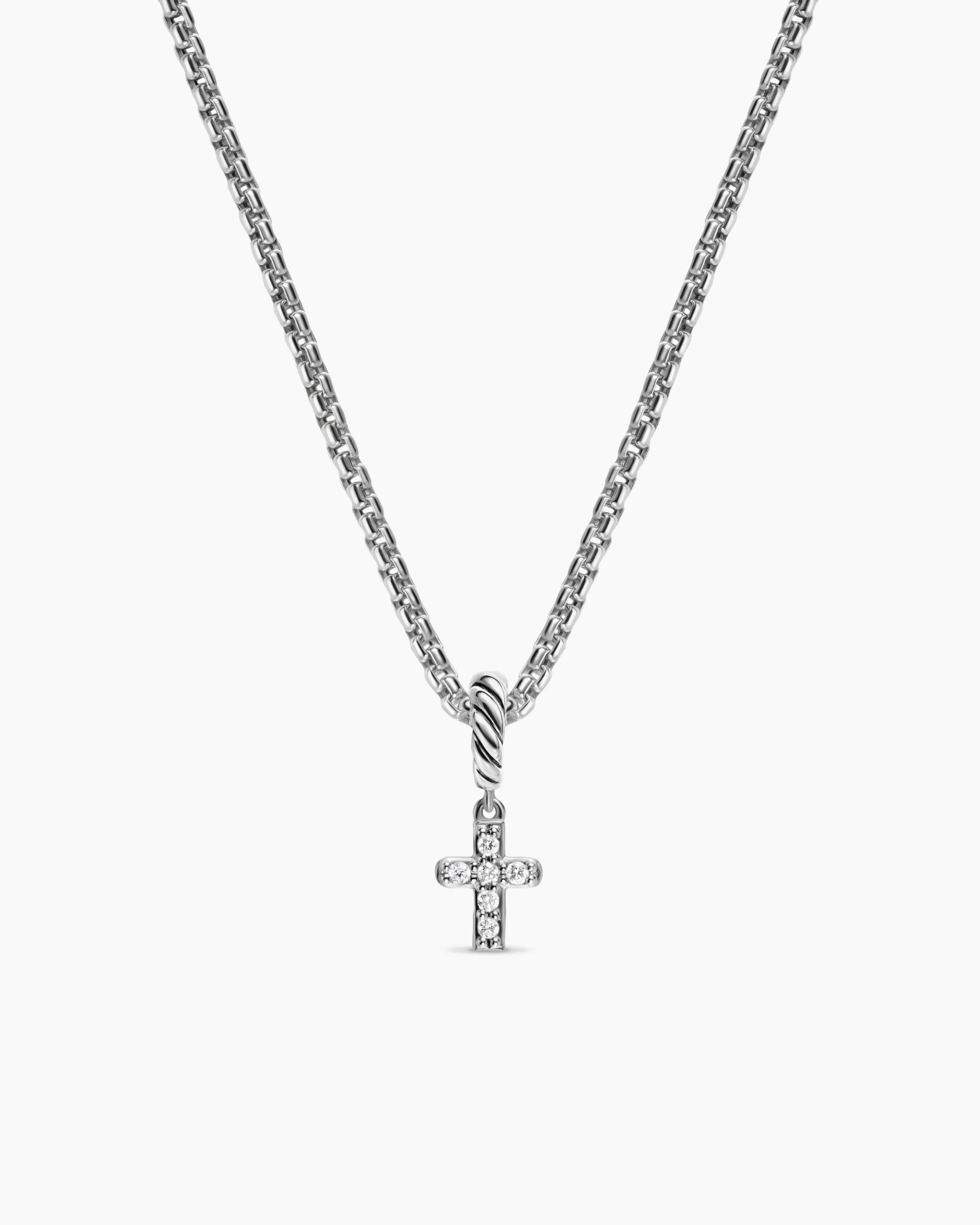 Micro Pavé Cross Amulet Sterling Silver with Diamonds, 8mm