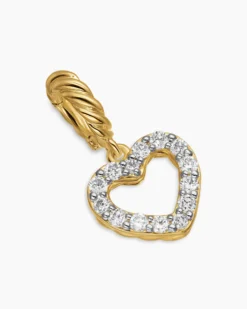 Micro Pavé Open Heart Amulet 18K Yellow Gold with Diamonds, 6.8mm