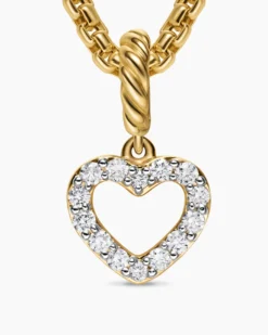 Micro Pavé Open Heart Amulet 18K Yellow Gold with Diamonds, 6.8mm