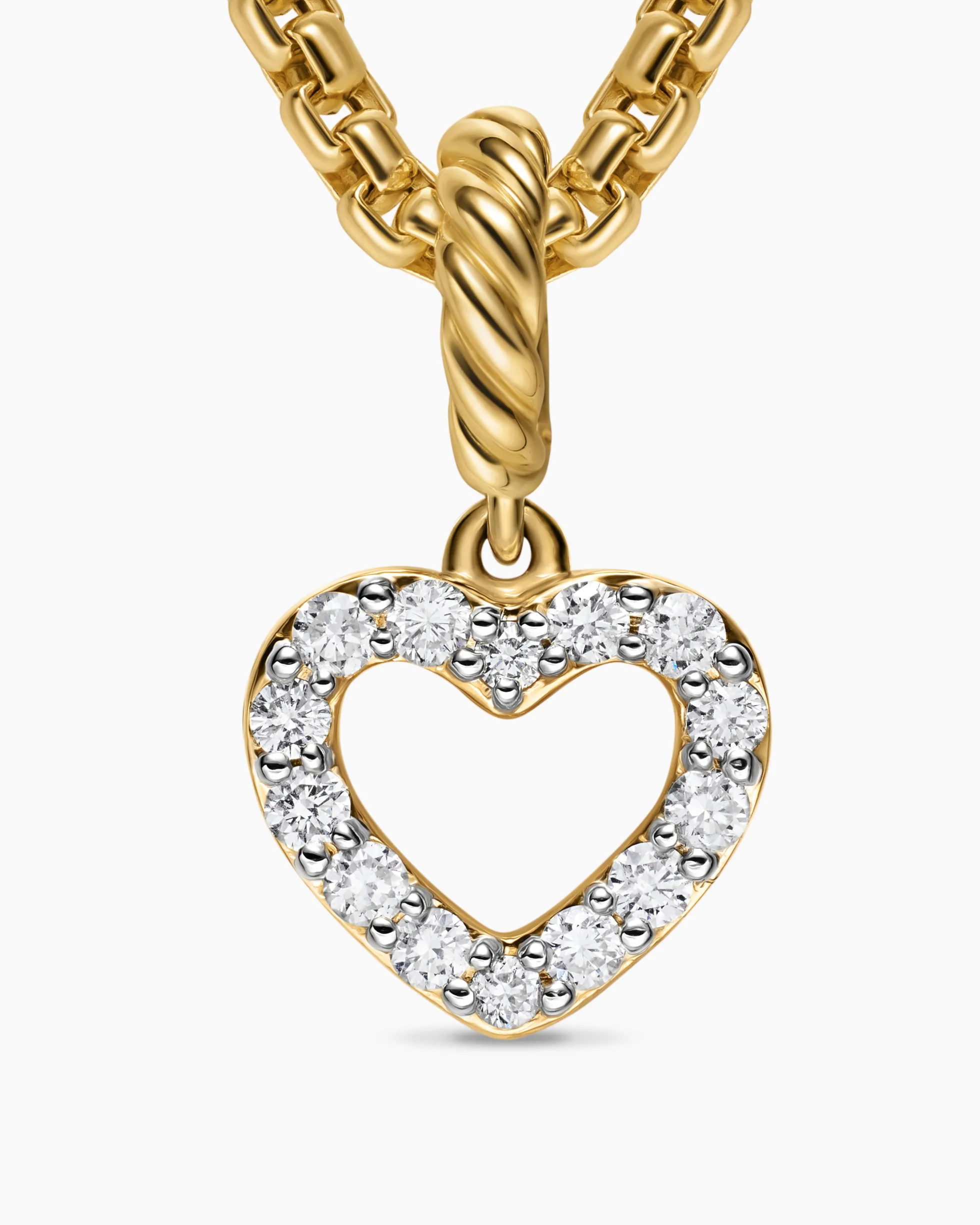 Micro Pavé Open Heart Amulet 18K Yellow Gold with Diamonds, 6.8mm