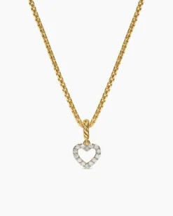 Micro Pavé Open Heart Amulet 18K Yellow Gold with Diamonds, 6.8mm