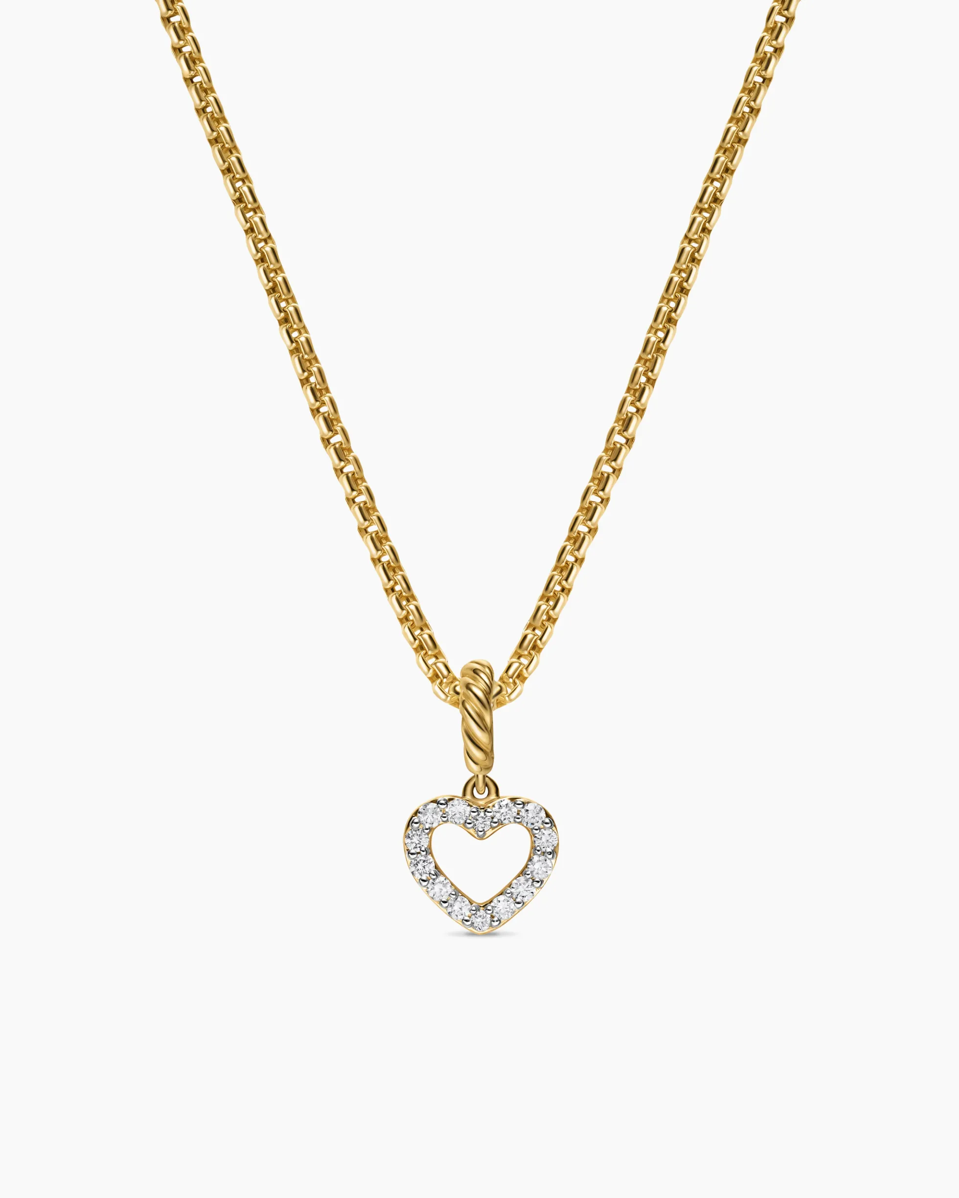 Micro Pavé Open Heart Amulet 18K Yellow Gold with Diamonds, 6.8mm