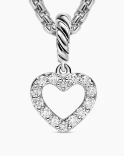 Micro Pavé Open Heart Amulet Sterling Silver with Diamonds, 6.8mm