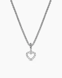 Micro Pavé Open Heart Amulet Sterling Silver with Diamonds, 6.8mm