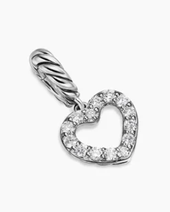 Micro Pavé Open Heart Amulet Sterling Silver with Diamonds, 6.8mm