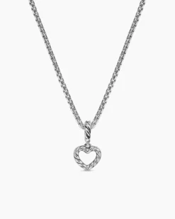 Micro Pavé Open Heart Amulet Sterling Silver with Diamonds, 6.8mm