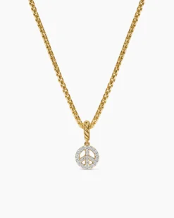 Micro Pavé Peace Sign Amulet 18K Yellow Gold with Diamonds, 7.6mm