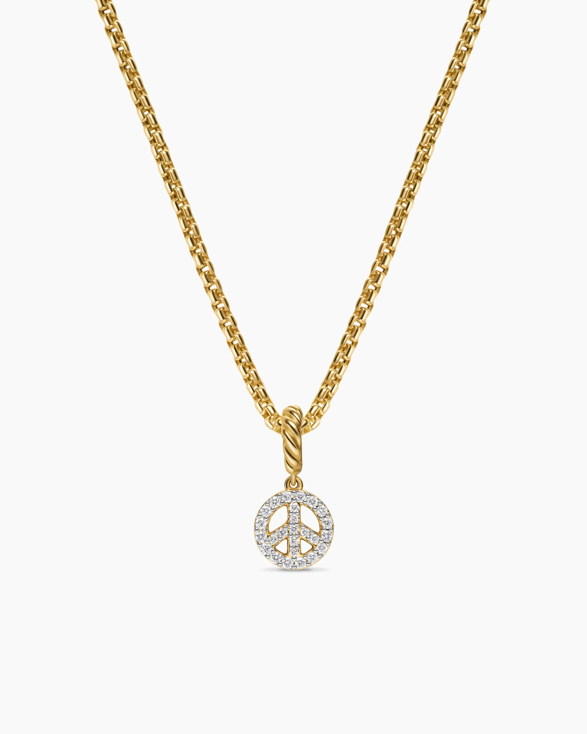 Micro Pavé Peace Sign Amulet 18K Yellow Gold with Diamonds, 7.6mm