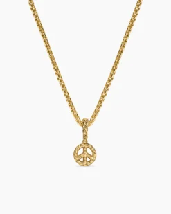 Micro Pavé Peace Sign Amulet 18K Yellow Gold with Diamonds, 7.6mm