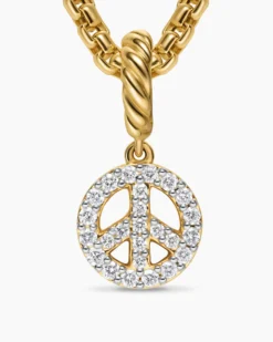 Micro Pavé Peace Sign Amulet 18K Yellow Gold with Diamonds, 7.6mm