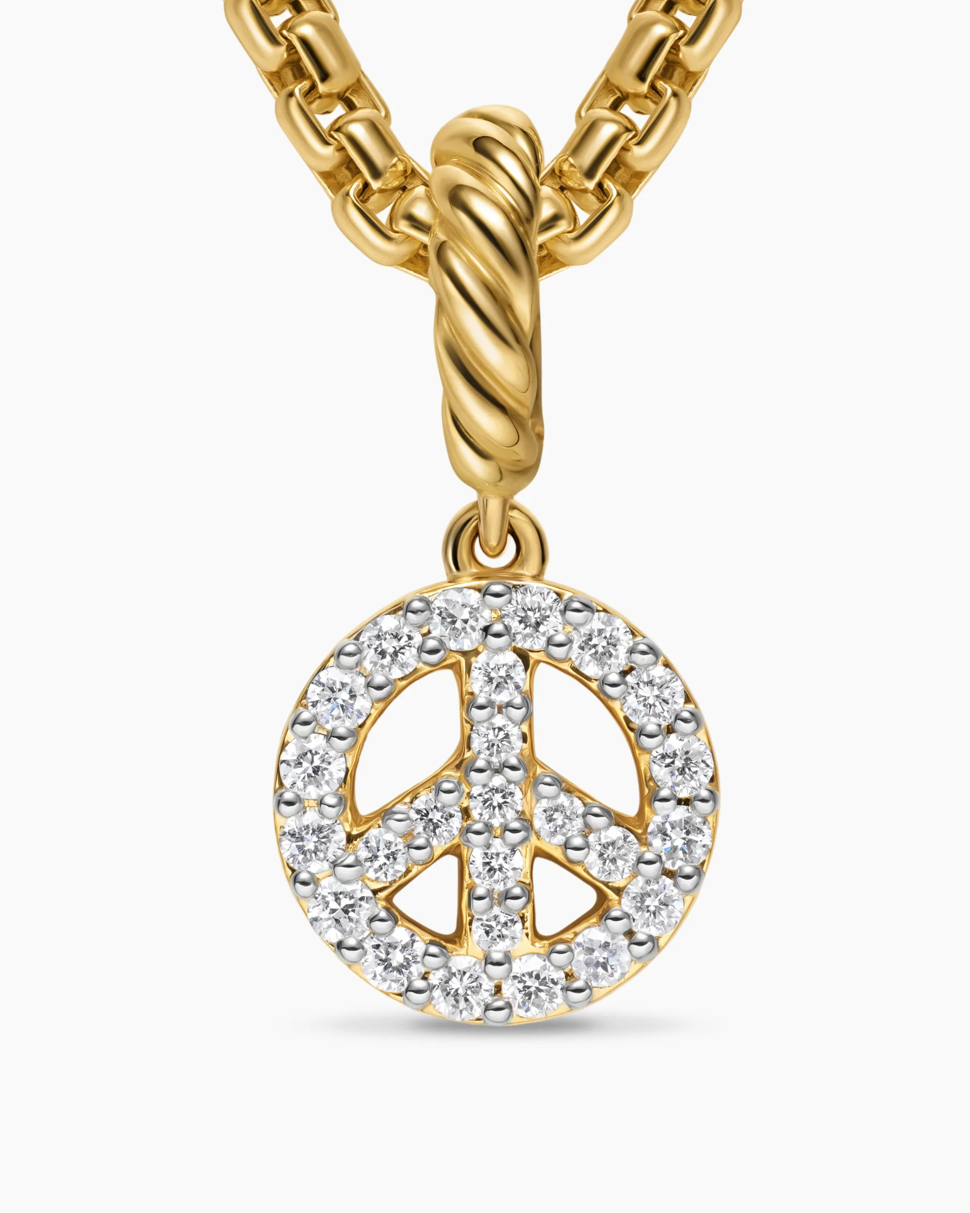 Micro Pavé Peace Sign Amulet 18K Yellow Gold with Diamonds, 7.6mm