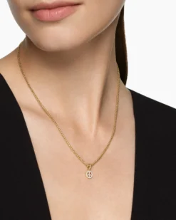 Micro Pavé Peace Sign Amulet 18K Yellow Gold with Diamonds, 7.6mm