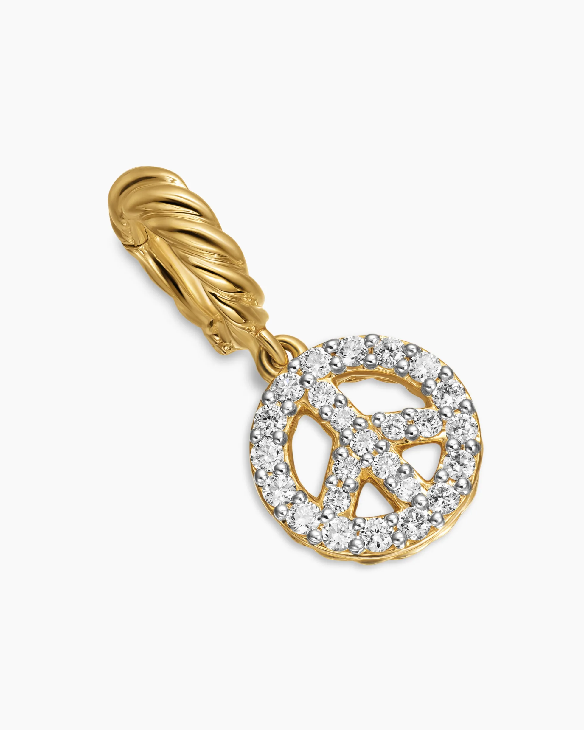 Micro Pavé Peace Sign Amulet 18K Yellow Gold with Diamonds, 7.6mm