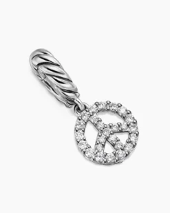 Micro Pavé Peace Sign Amulet Sterling Silver with Diamonds, 7.6mm