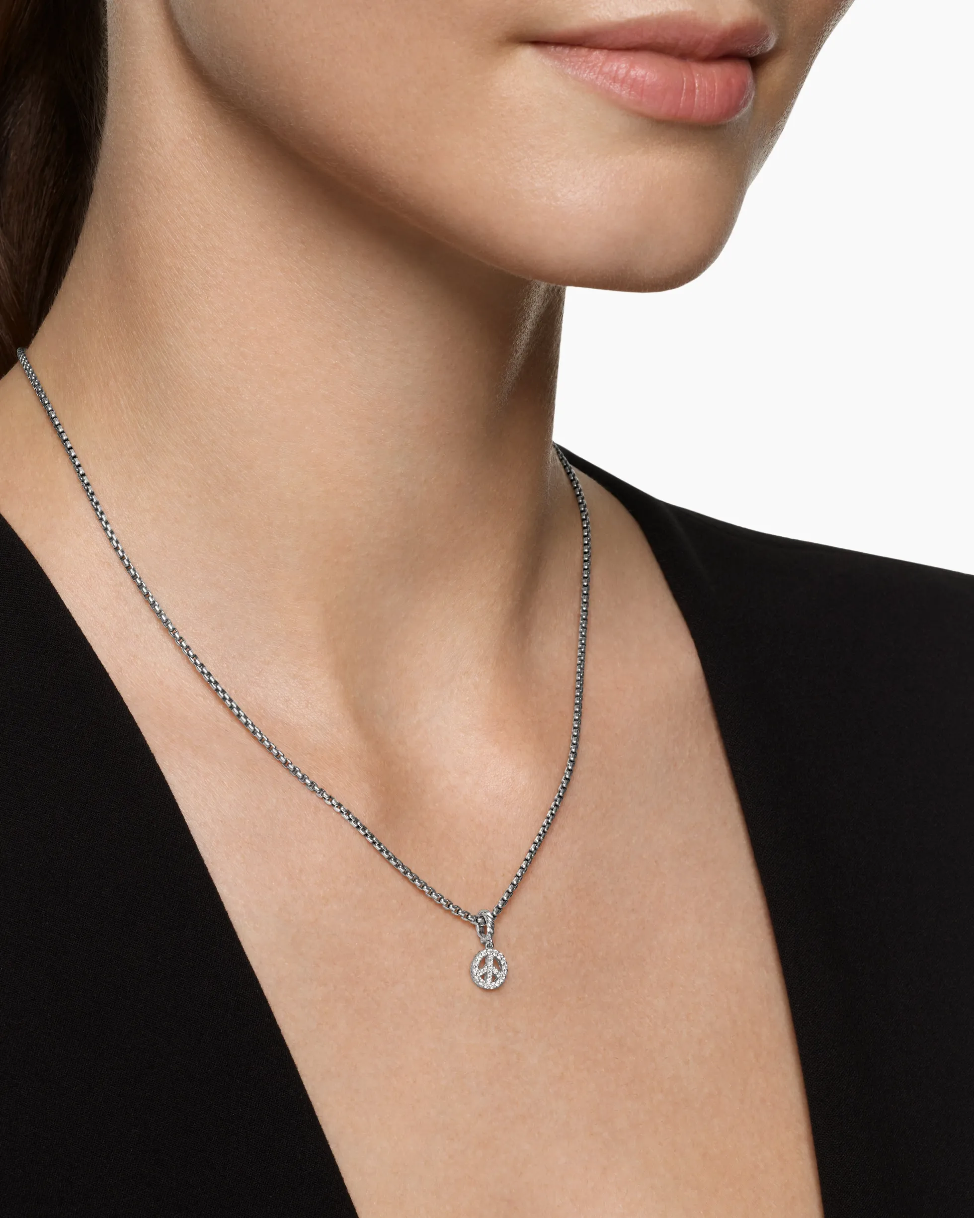 Micro Pavé Peace Sign Amulet Sterling Silver with Diamonds, 7.6mm
