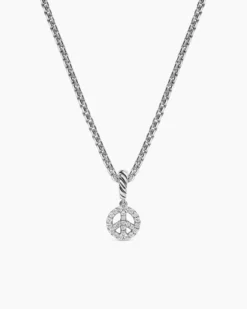 Micro Pavé Peace Sign Amulet Sterling Silver with Diamonds, 7.6mm