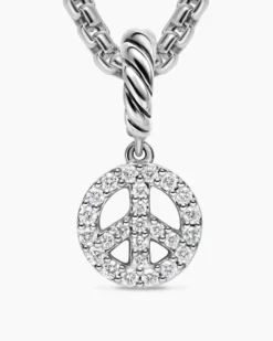 Micro Pavé Peace Sign Amulet Sterling Silver with Diamonds, 7.6mm