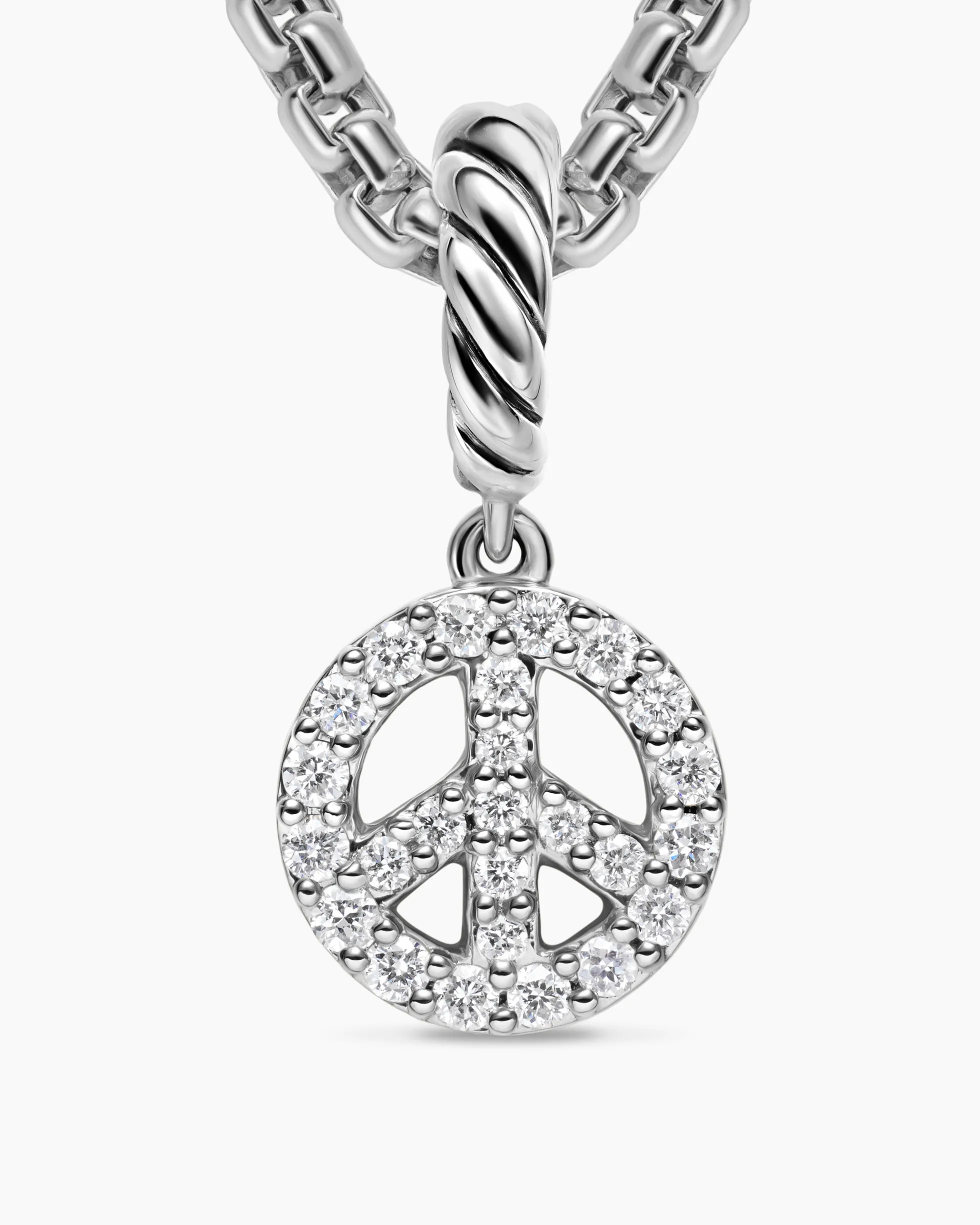 Micro Pavé Peace Sign Amulet Sterling Silver with Diamonds, 7.6mm