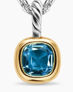 Mini Cushion Cut Amulet Sterling Silver with 14K Yellow Gold and Hampton Blue Topaz, 5.5mm