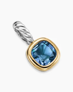 Mini Cushion Cut Amulet Sterling Silver with 14K Yellow Gold and Hampton Blue Topaz, 5.5mm