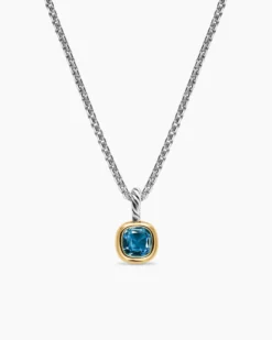 Mini Cushion Cut Amulet Sterling Silver with 14K Yellow Gold and Hampton Blue Topaz, 5.5mm