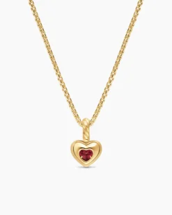 Mini Heart Amulet 18K Yellow Gold with Rhodolite Garnet, 7.2mm