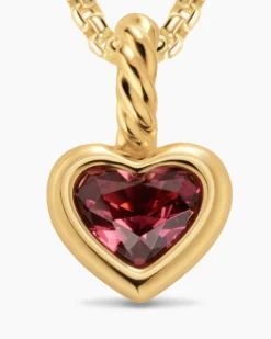 Mini Heart Amulet 18K Yellow Gold with Rhodolite Garnet, 7.2mm