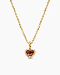Mini Heart Amulet 18K Yellow Gold with Rhodolite Garnet, 7.2mm