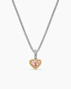Mini Heart Amulet Sterling Silver with 14K Yellow Gold and Morganite, 7.2mm