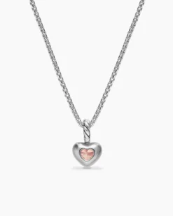 Mini Heart Amulet Sterling Silver with 14K Yellow Gold and Morganite, 7.2mm