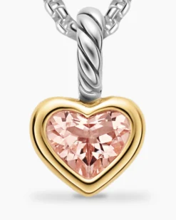 Mini Heart Amulet Sterling Silver with 14K Yellow Gold and Morganite, 7.2mm